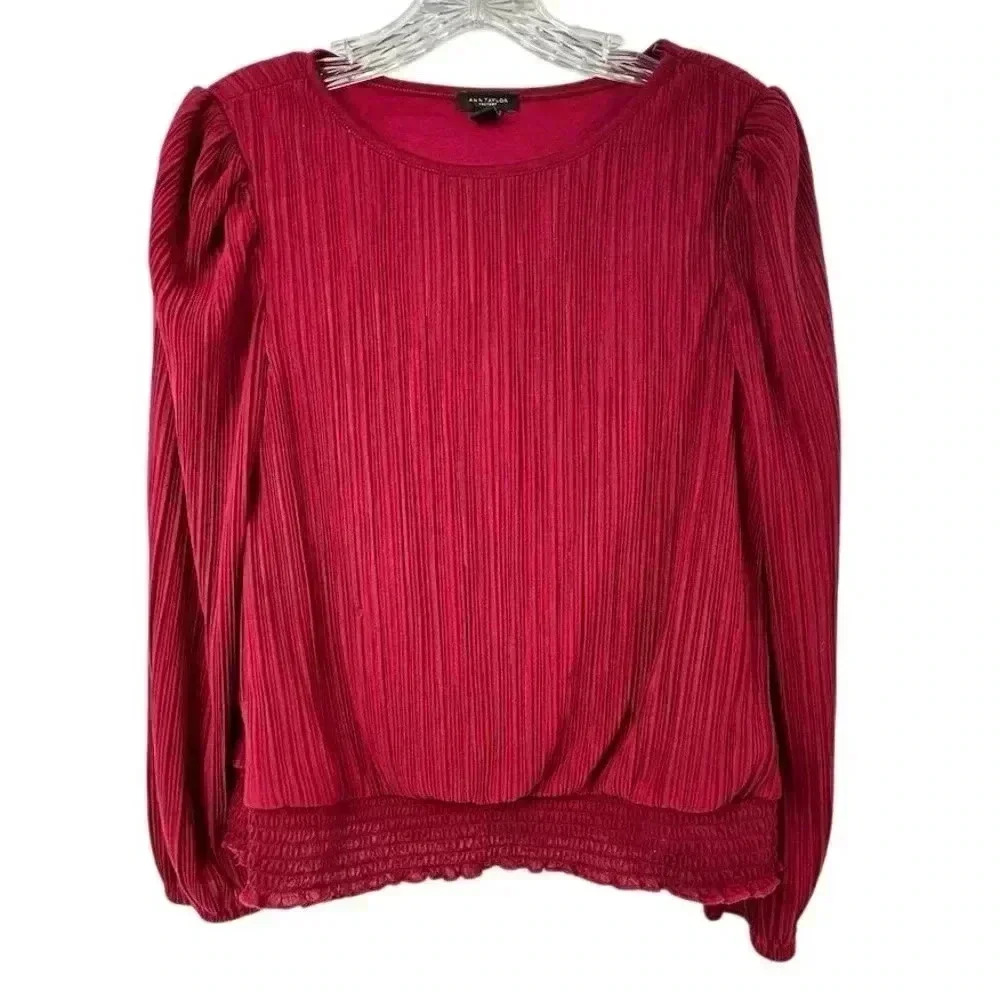 Ann Taylor Factory Women's‎ Red Puff Sleeve Blouse Size S